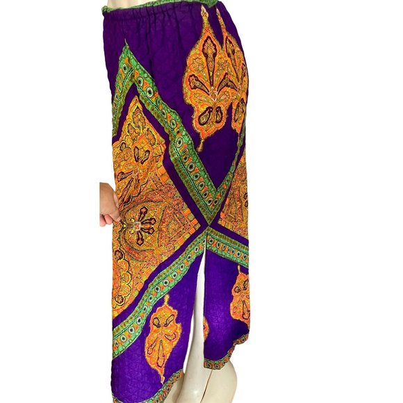 Vintage 70s Quilted Maxi Skirt by Loomtogs Bohemian Size S M in Purple Orange. - Picture 4 of 10